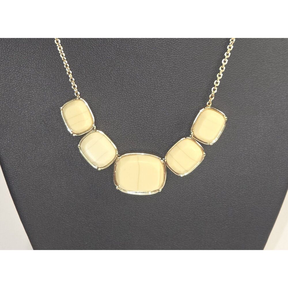 LC Bib Necklace Cream with Brown Veining on Gold Tone